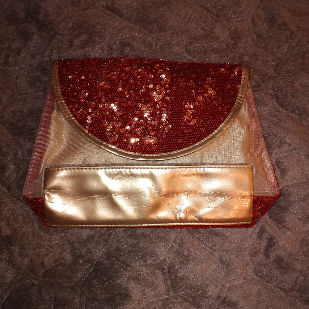 💕5 FOR 25$ Red Sequin & Gold Metallic Sparkly Makeup Bag + EXTRA MAKEUP BAG